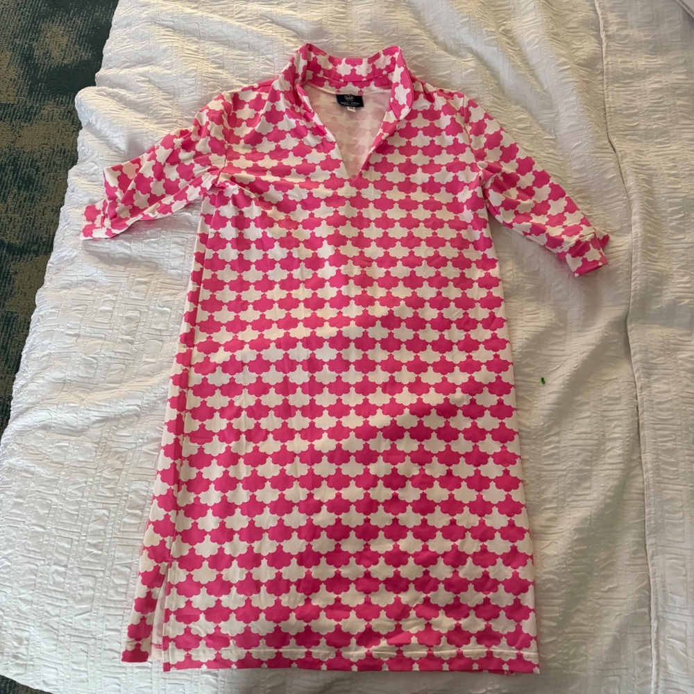 Sailor-Sailor by Just Madras UPD-50 Pink White Scallop Print Dress Medium